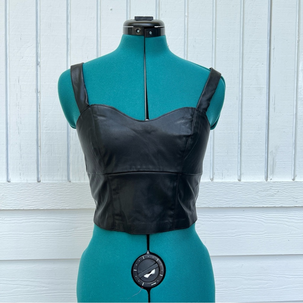 Dynamite: Black Bustier Crop Top Faux Leather. Size Small.